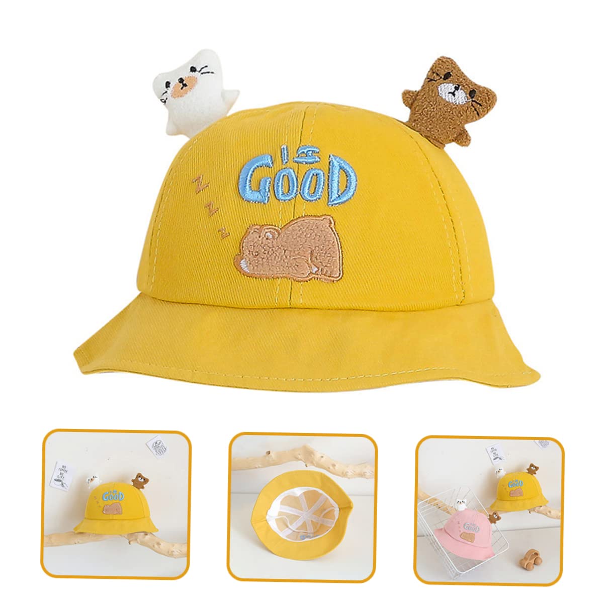 KOMBIUDA 5stücke Cartoon Bär Hut Für Mädchen Breiter Sonnenschutz Bucket Hat Für Jungen Und Mädchen Für Strand Camping Und Outdoor-aktivitäten Und Leicht Uv-Schutz