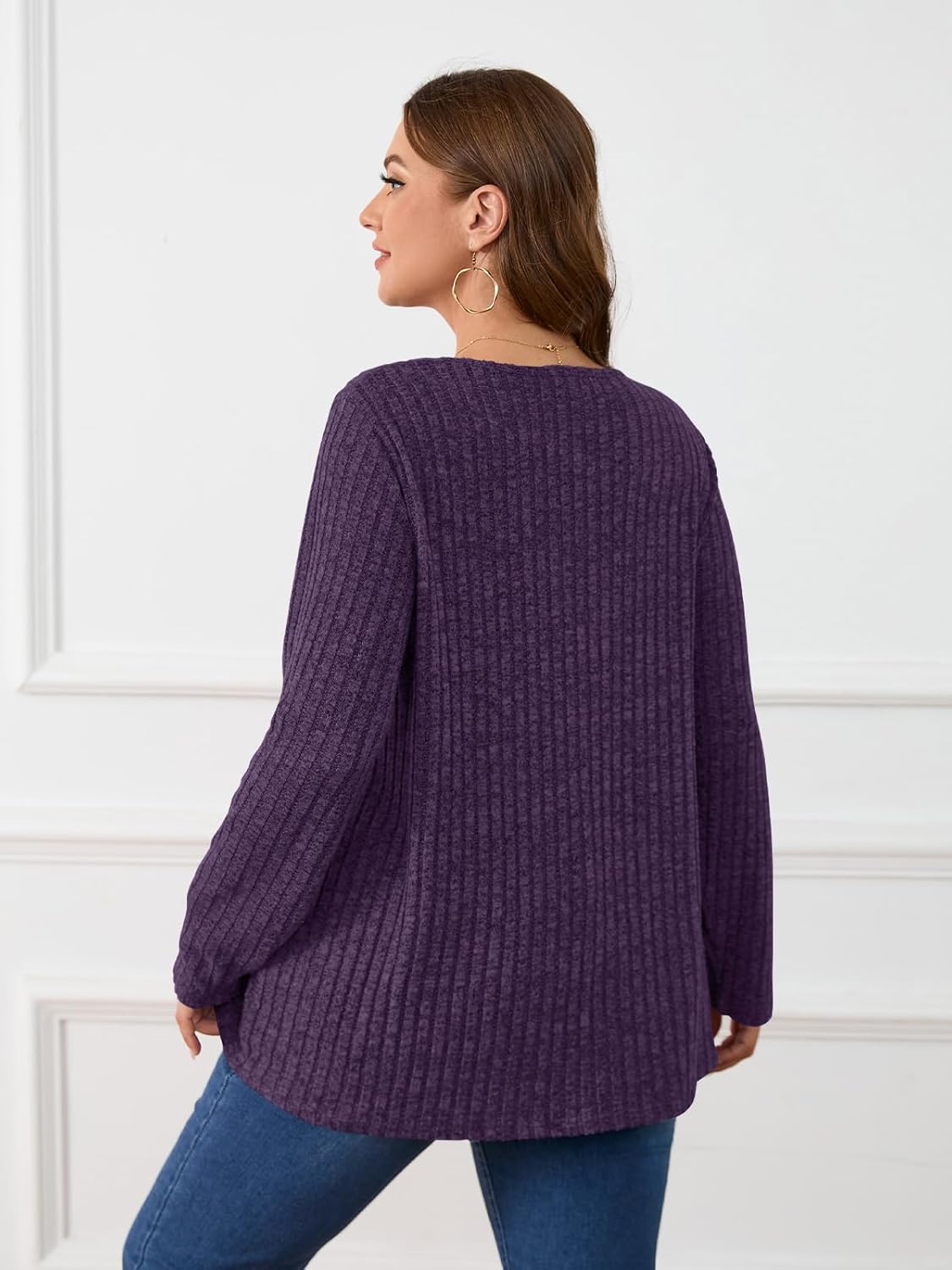 BELAROI Plus Size Tops for Women Fall Casual Tunic Shirts Lightweight V Neck Pullover Long Sleeve Blouse - Image 6