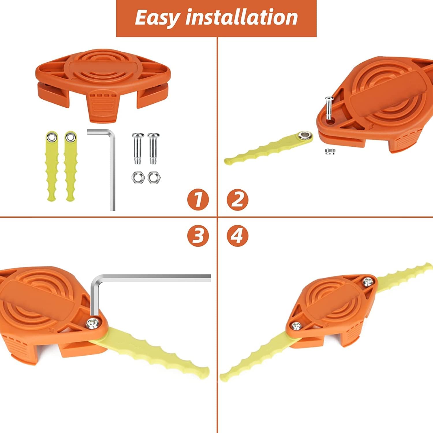 32 Pack WA0010 Replacement Blades Compatible with Worx WA0004 WG154 WG163 WG160 WG180 WG175 WG155 WG151 String Trimmers Polycarbonate Head,Flexible Blades with Screw Parts-Yellow (37 Pack)