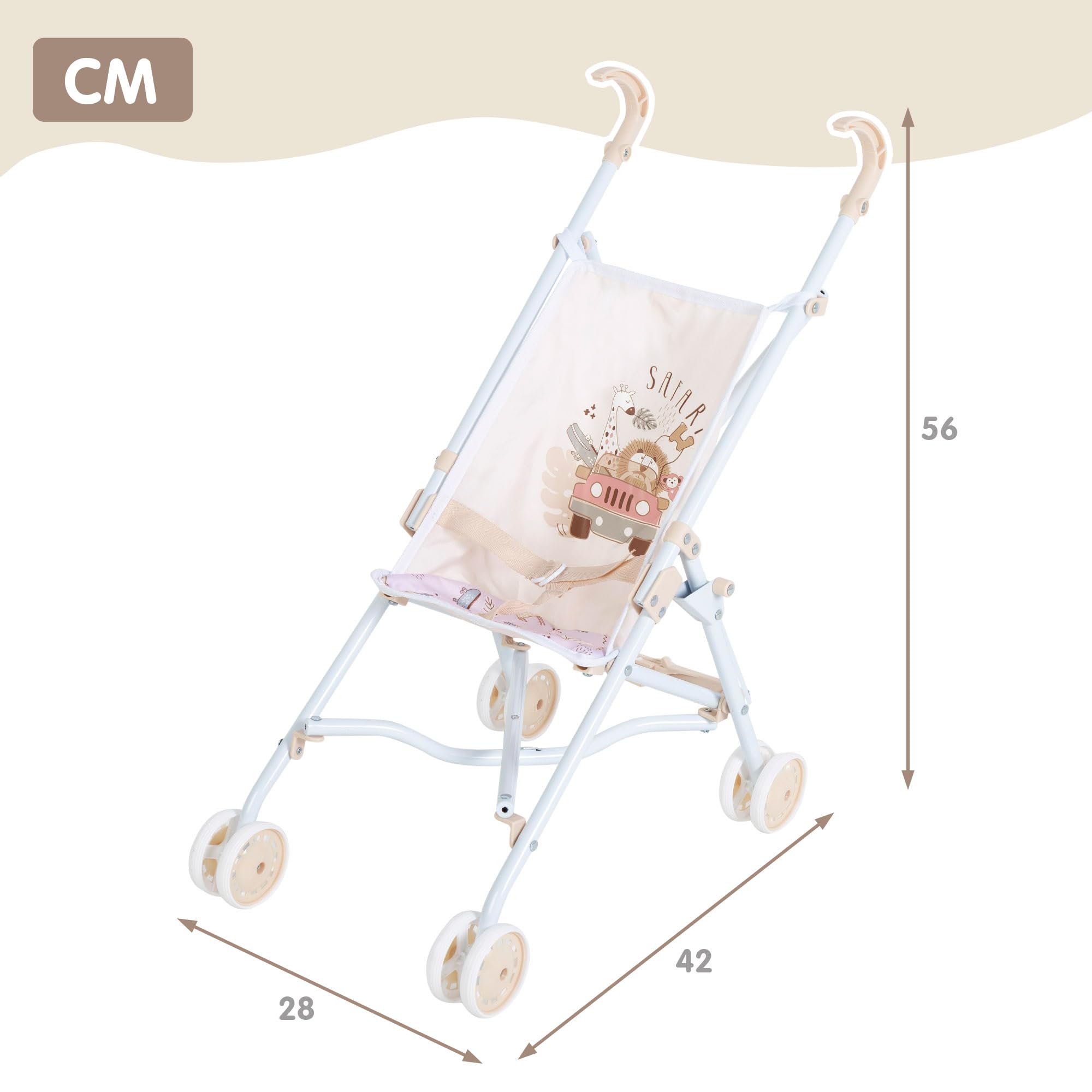 COLORBABY, 44997 - Passeggino per bambole, giocattolo per bambini, design sedia pieghevole, ombrello, 27 x 53 x 56 cm, giocattolo per ragazze, gioco e passeggiate, bambole