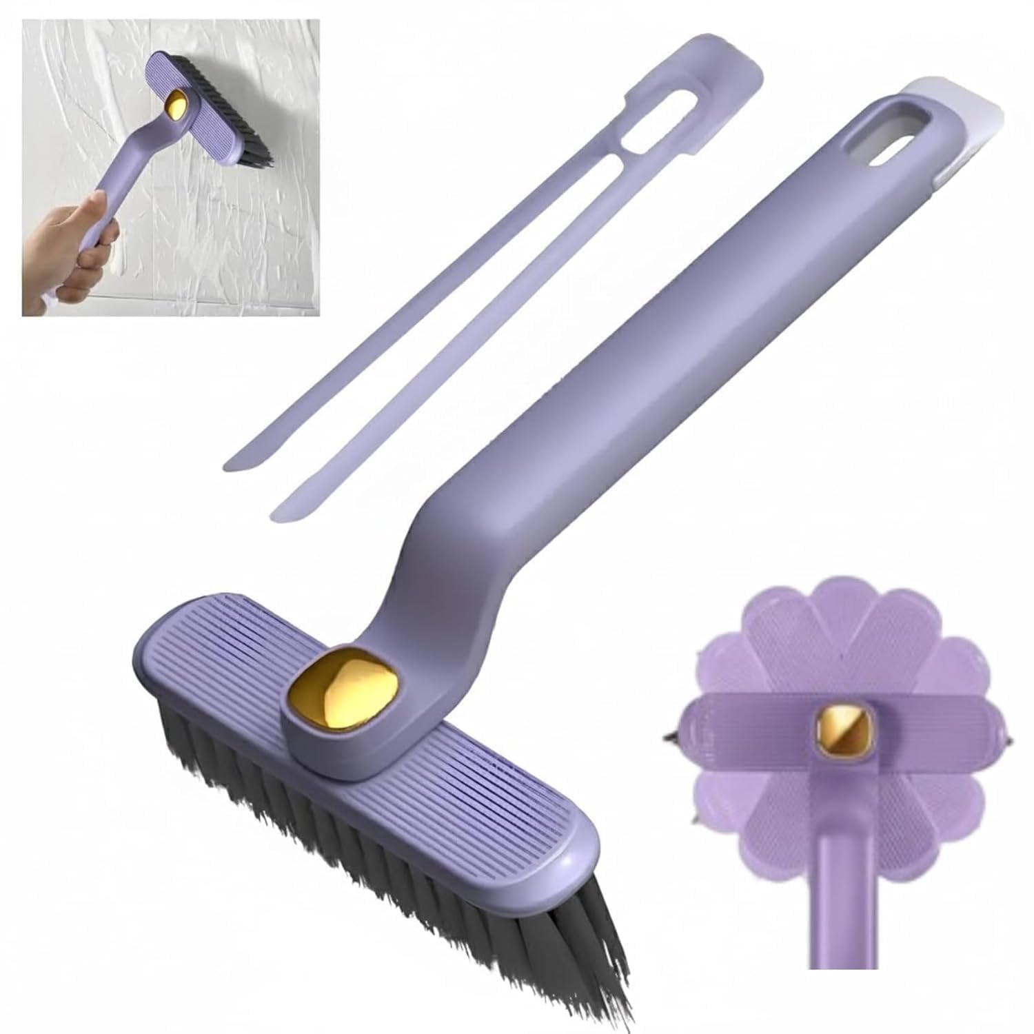 Multi-Function Bathroom Cleaning Brush with Hard Bristle, Rotating Crevice Gap Scrubber for Tiles and Floor, Includes Clip Tongs (Pack of 1)-image-20