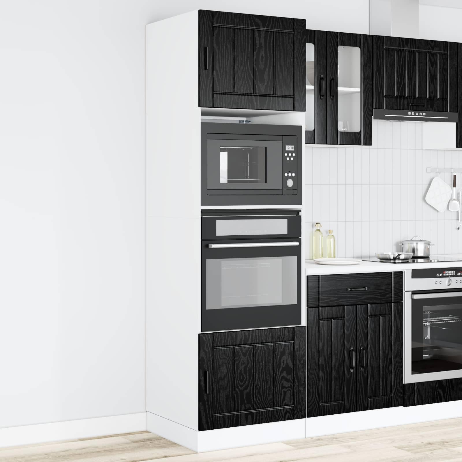 vidaXL Armadio per forno PORTO Rovere Nero 60 x 57 x 207 cm