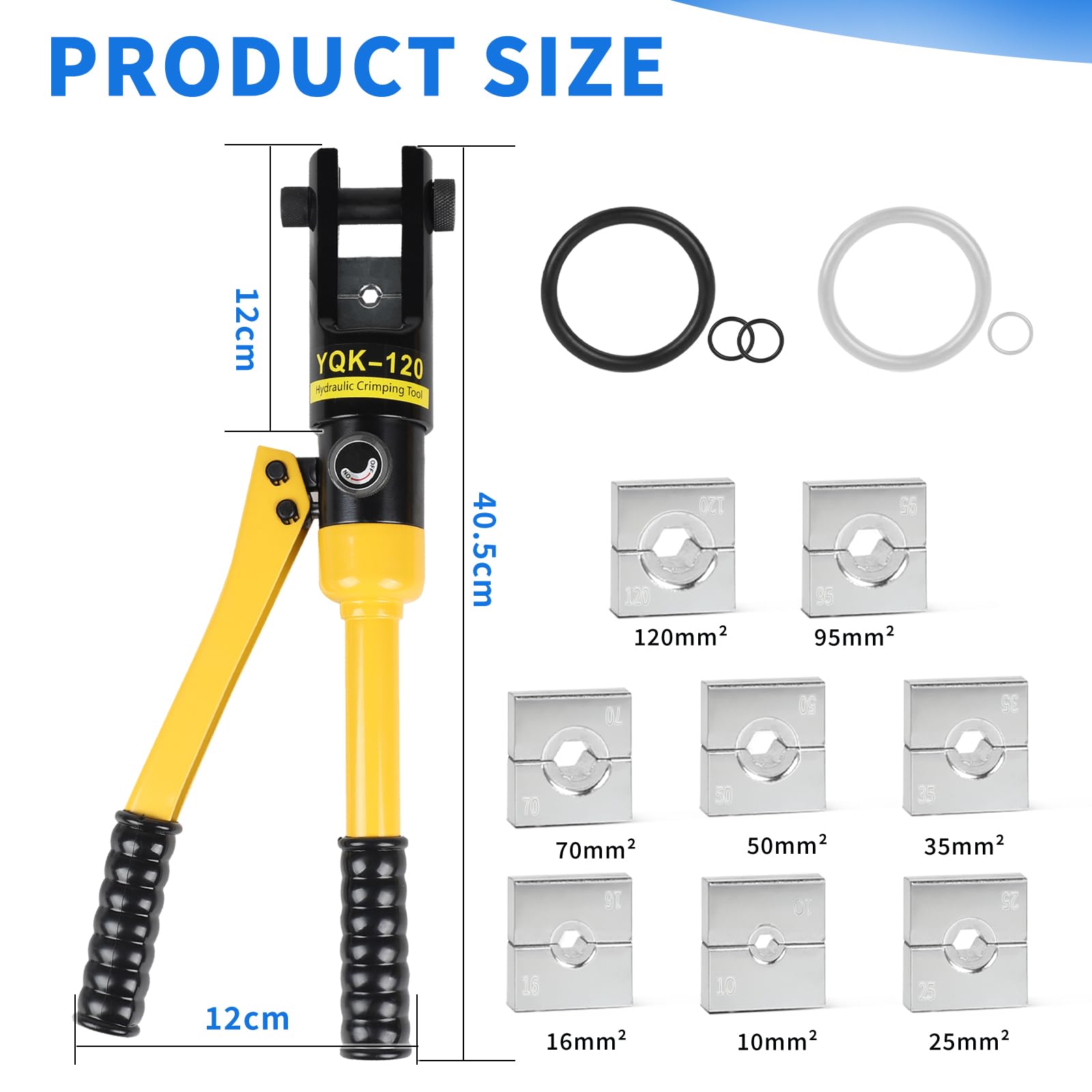 SWAWIS 12T Pinza Crimpatrice Idraulica 10–120 mm² Pinza Crimpatrice Capicorda con 8 Set di Stampi per Terminali in Rame e Alluminio Adatta per Cavi da 8 AWG-4/0 AWG