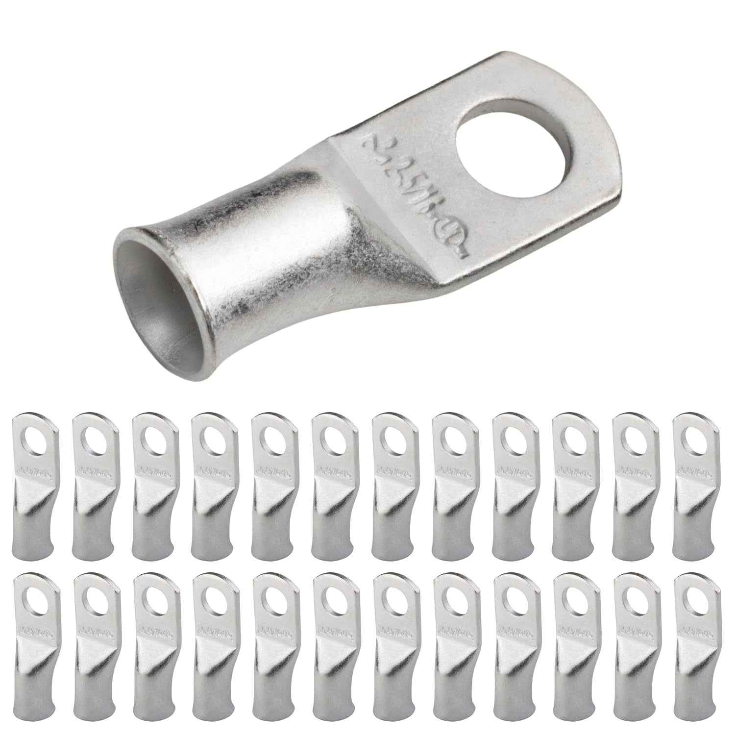 SELTERM 25pcs 2 AWG 5/16" Stud Marine Grade Tinned Copper Battery Cable Lugs, 2 Gauge Ring Terminals, UL Wire Lugs Electrical Battery Cable Ends, Tinned Copper Lugs Battery Terminal Connectors