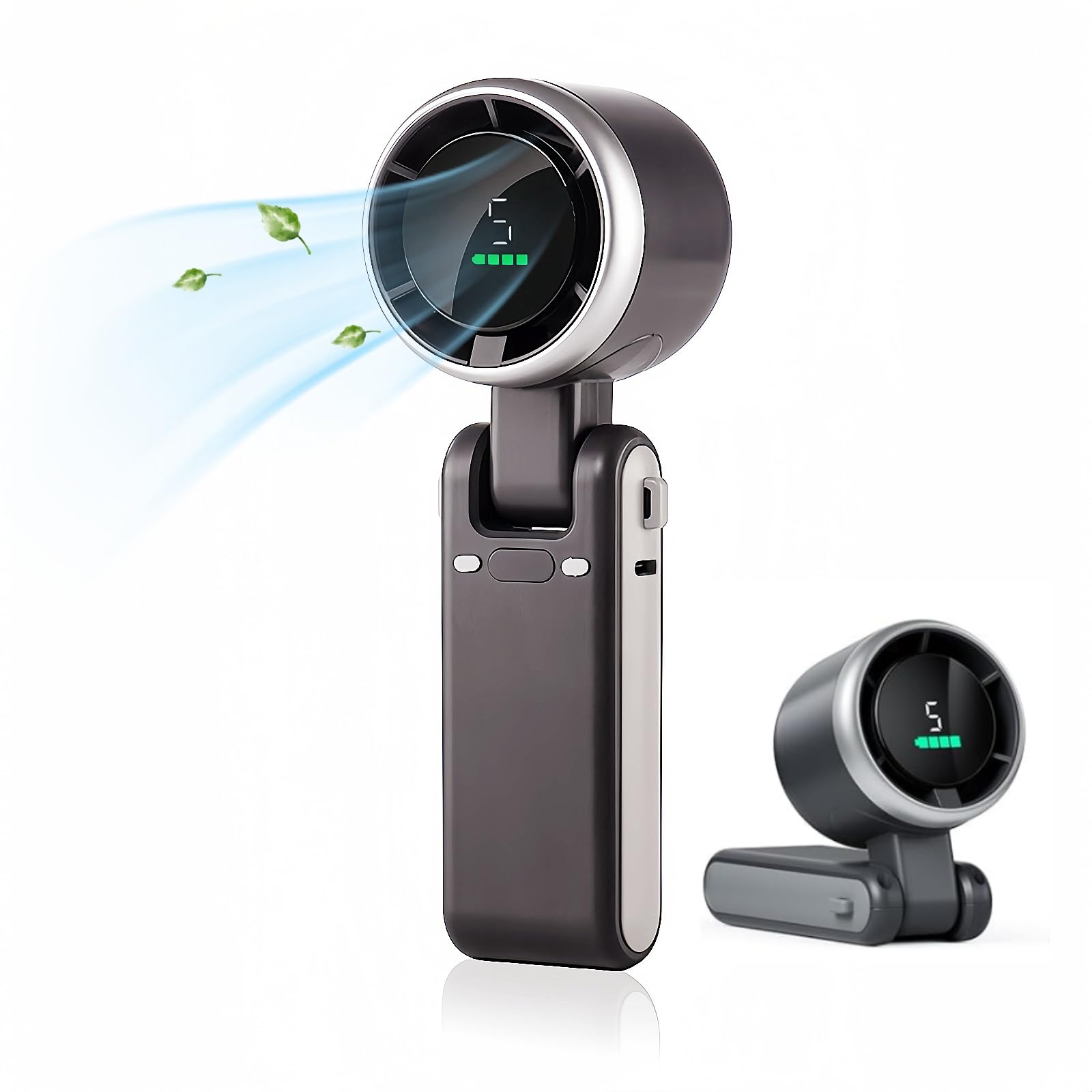 Fay Bless Foldable Handheld Fan, 5000mAh Mini Turbo Fan, 5 Speed Adjustable Personal Small Pocket Fan, Type C, Digital Display (Black)