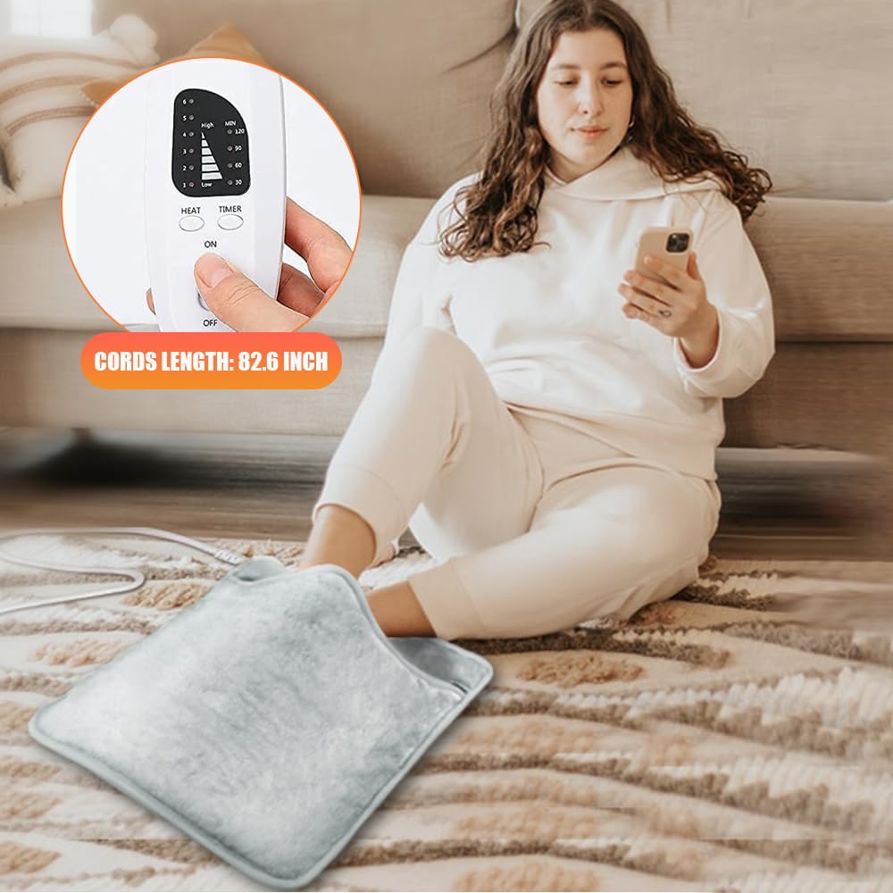 Scaldapiedi Elettrico, 40X40 Scaldapiedi con 6 Livelli di Calore 4 Timer, Scalda Piedi Elettrico, Spegnimento Automatico, Lavabile in Lavatrice, Scaldino Elettrico per Piedi, Schiena, Addome