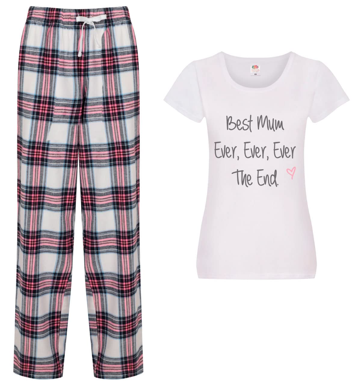 60 Second Makeover Limited Best Mum Ever Ever The End Pyjamas For Women Mum Birthday Gifts Pjs For Women Sets Ladies Tartan Trouser Bottoms Pyjama Mothers Day Size - M Pink