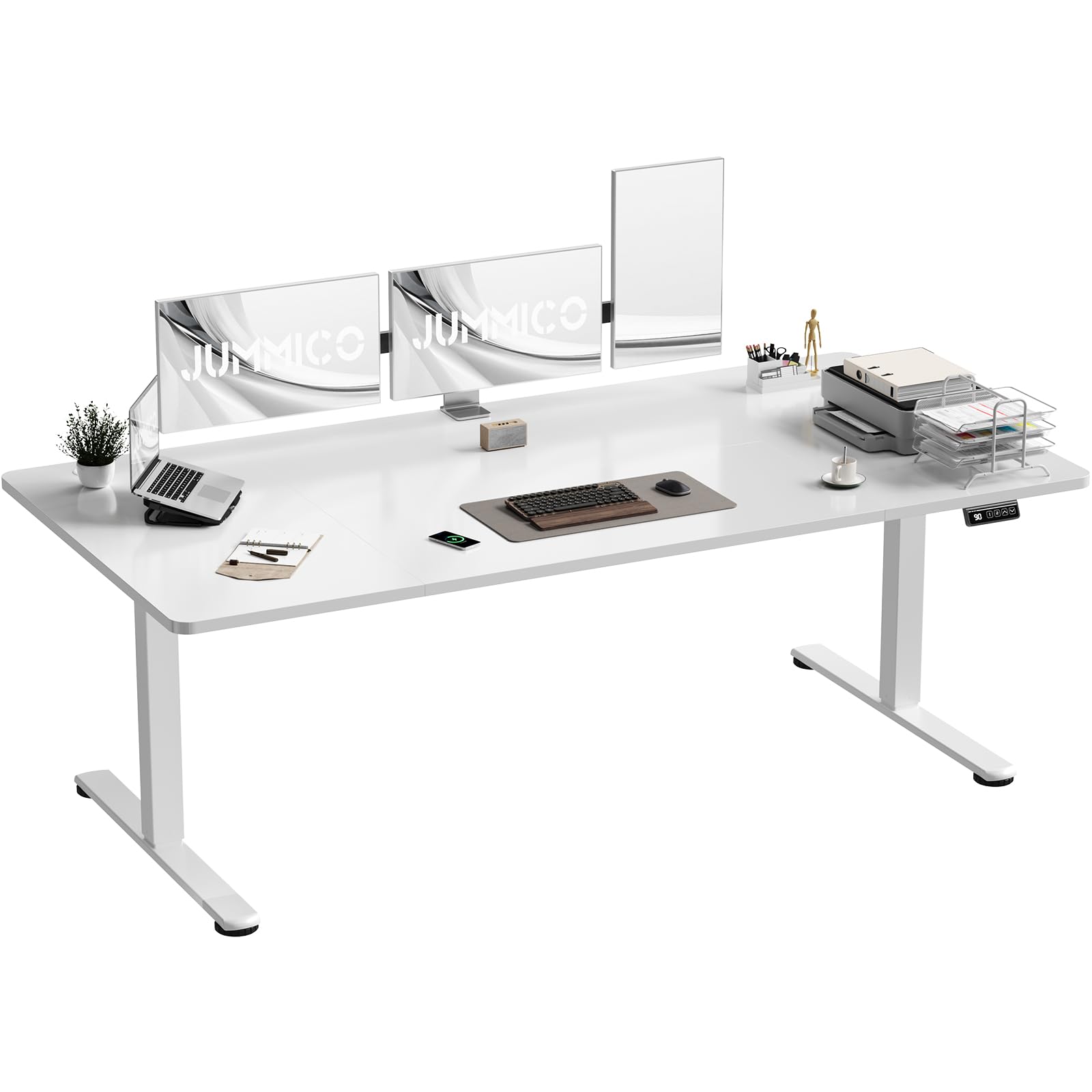 JUMMICO Electric Standing Desk 180 x 80 cm Home Office Height Adjustable Desk, Computer Lift Table with Smart Panel, Sit Stand Desk with Height Memory, White