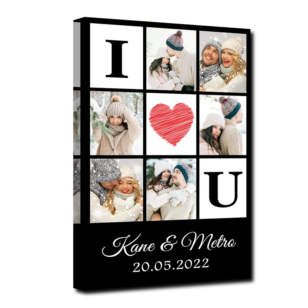 CXHOSTENT Canvas Prints with Your Photos Collage Wall Art Personalized Picture for Valentines Day Wedding Images Framed, (Custom-A1, 20.00 x 30.00 cms)
