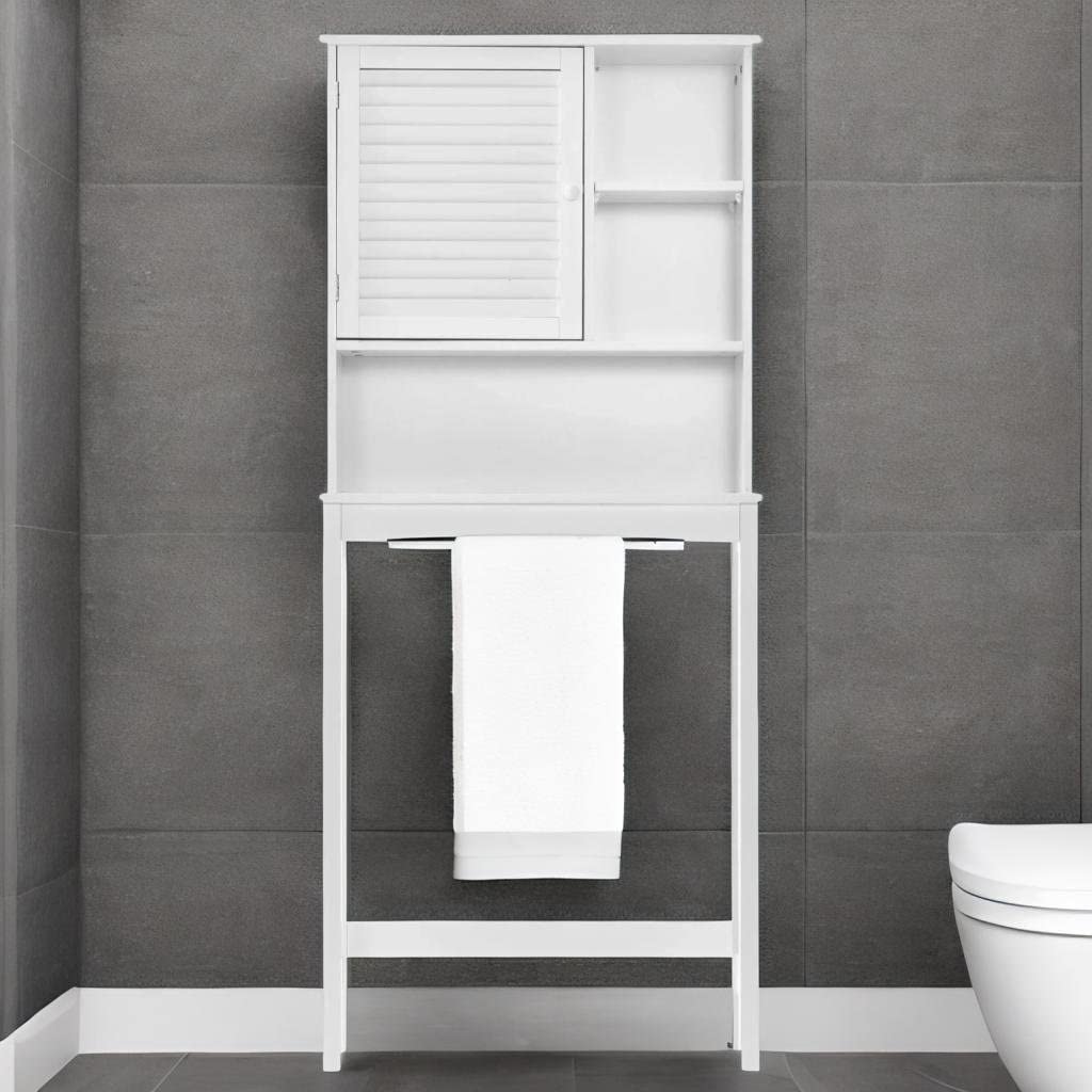 Over-The-Toilet Shelf Bathroom Storage Space Saver with Adjustable Shelf Collect Cabinet (White)