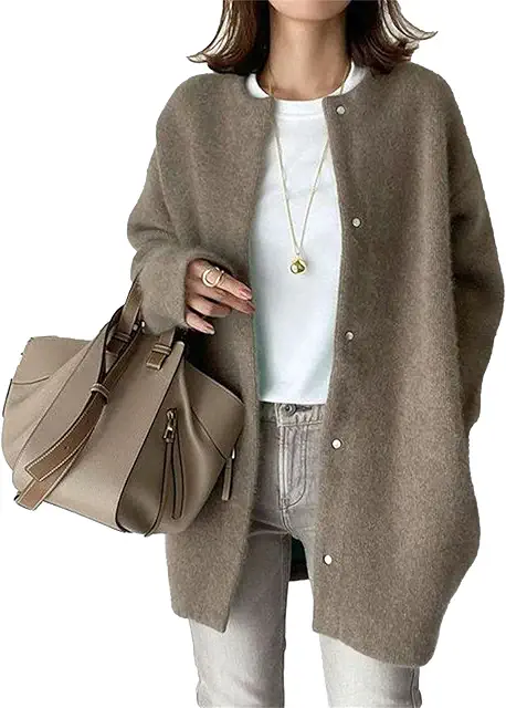 Gilet Mohair Femme Cardigan Laine Ample Boutons Automne Pull-Over Surdimensionné