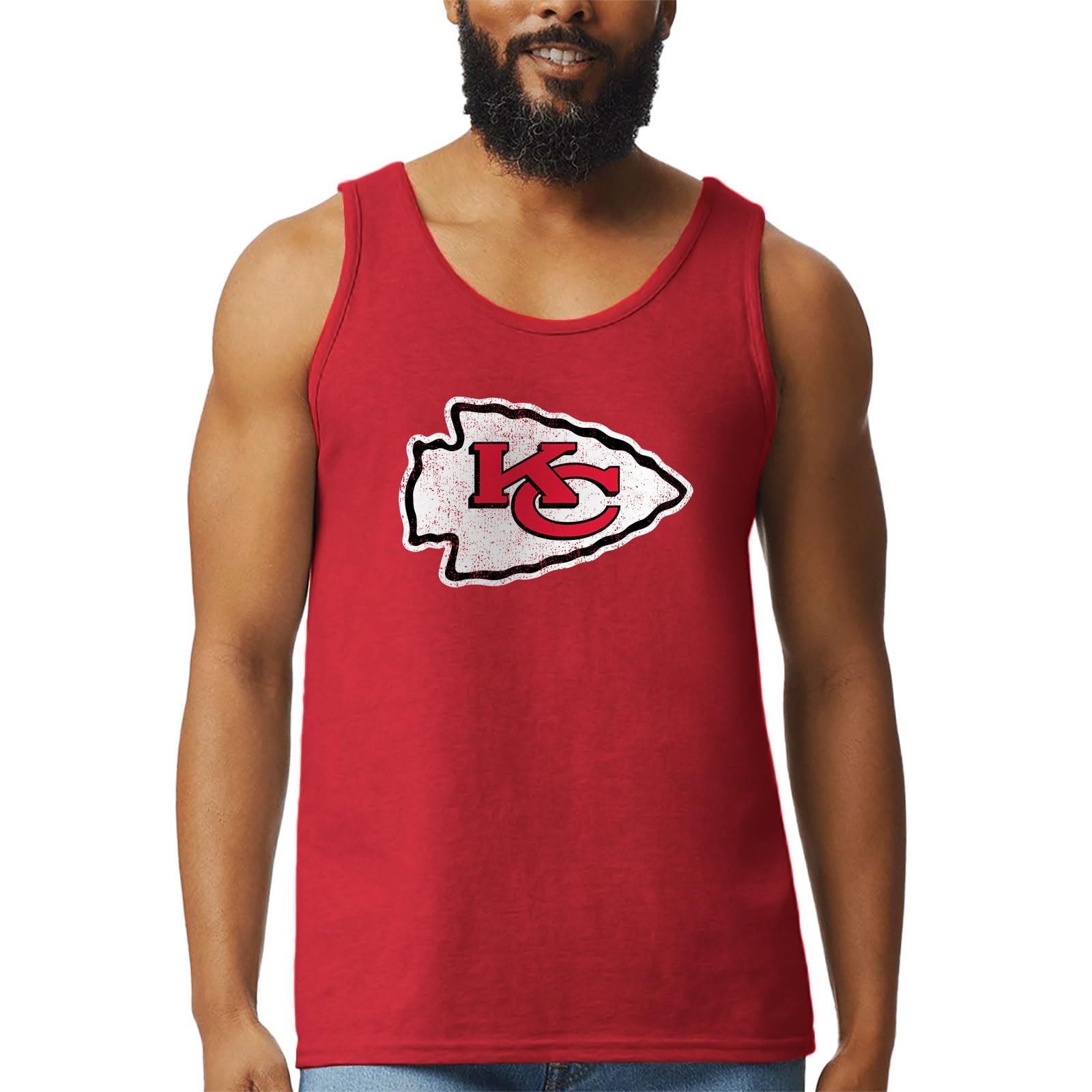 Hybrid Sports NFL - Distressed Team Logo - Officially Licensed Men's Football Fan Tank Top, Red, 3XL