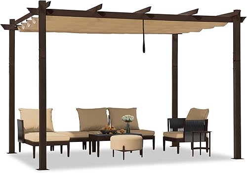 Miniatura 88 de PURPLE LEAF Pérgola de metal retráctil de 10 x 12 pies con toldo y cubierta de sombra para jardín, patio, terraza de playa, cenador, color blanco