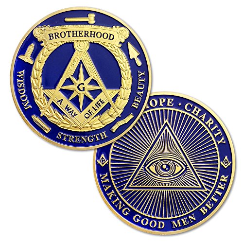 Masonic Challenge Coin Blue Lodge Gold Blue Freemasonry Coin