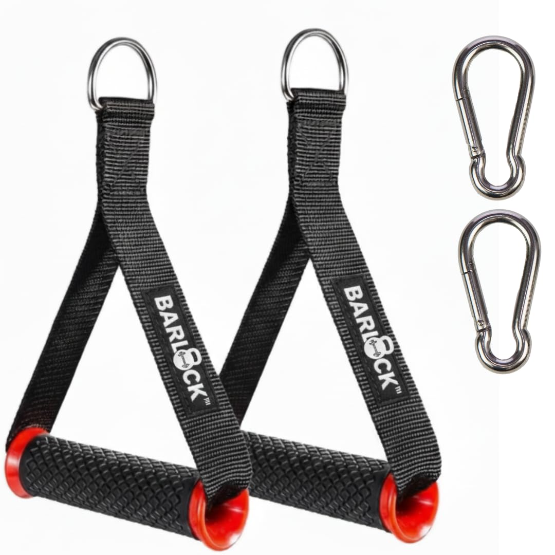 Gym Handles Set for Cable Machines & Resistance Bands | Solid ABS Grips & Heavy-Duty Double-Stitched Nylon Straps | Includes 2 Carabiner Hooks (Red, Pair)-image-8