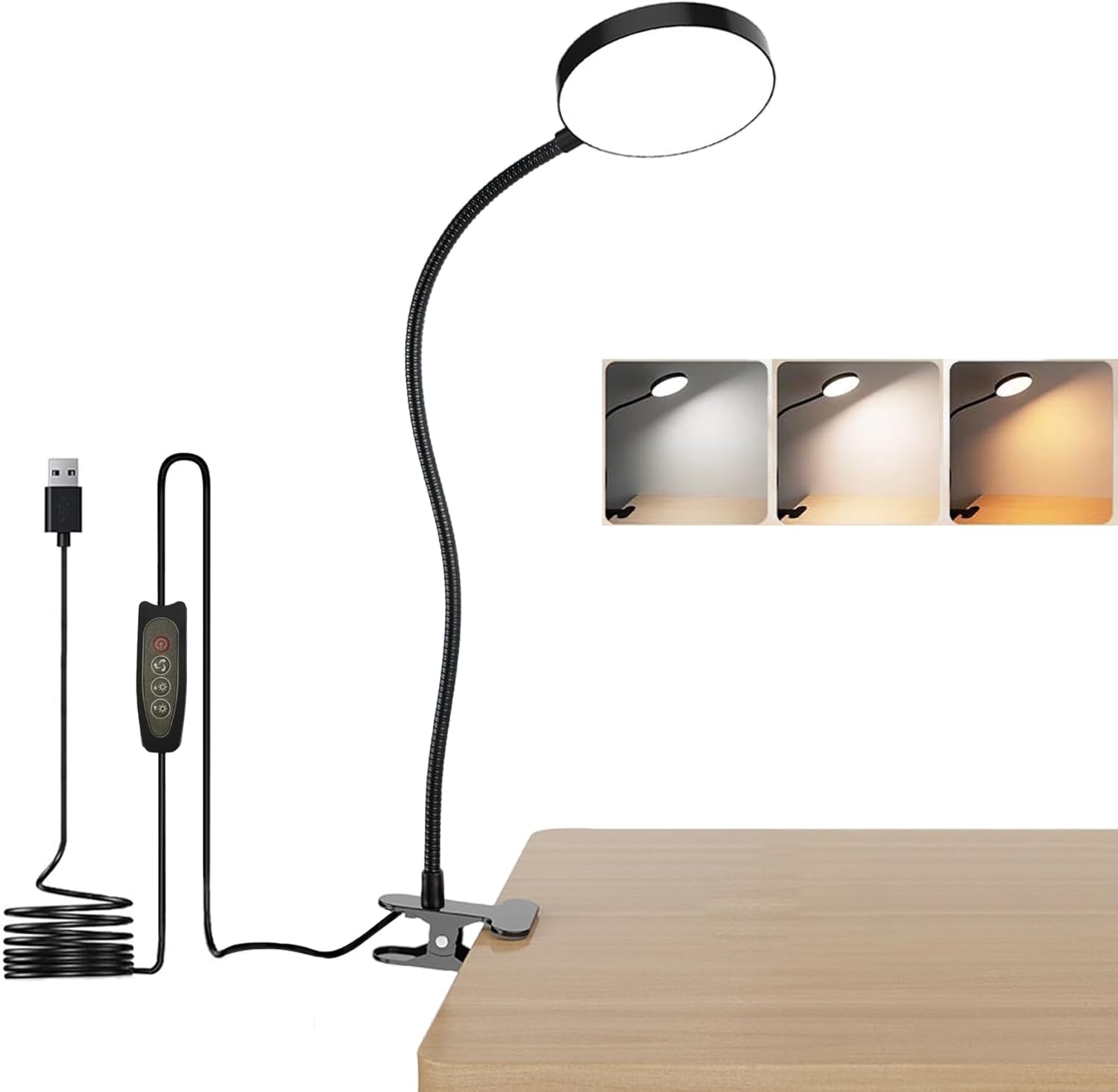 Clip on Desk lamp, Reading Light, Reading lamp, Flexible Gooseneck USB Light, Book Light for Kids Reading Book in Bed at Night Clip on Table, headboard, Dorm (Black, 10W Tact Switch) Black 10W Tact Switch