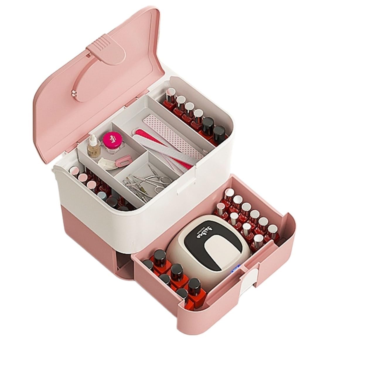 BIOMICE Organizer Plastic Nail Polish Cosmetic Storage Box for Accessories Nail Polish Pink