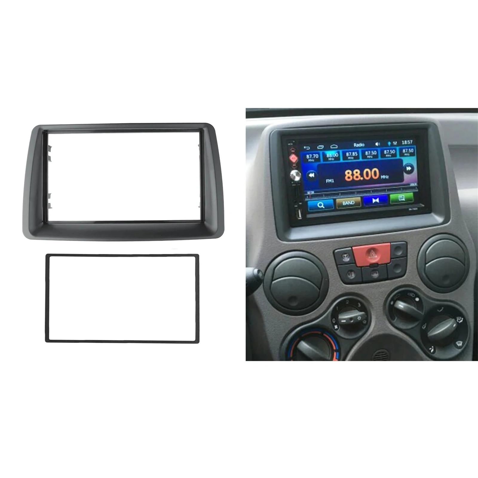 Marco Radio Fascia Doble 2 DIN para FIAT Panda (169) 2003-2012, Radio CD, Panel para Estéreo DVD, Kit Instalación Montaje Tablero Marco Placa Bisel Kit Montage Autoradio