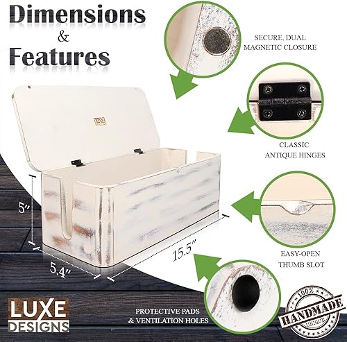 Miniatura 3 de Caja rústica para organización de cables y organizador de cables, organizador de cables para escritorio, hogar, oficina. Oculta cables, protectores
