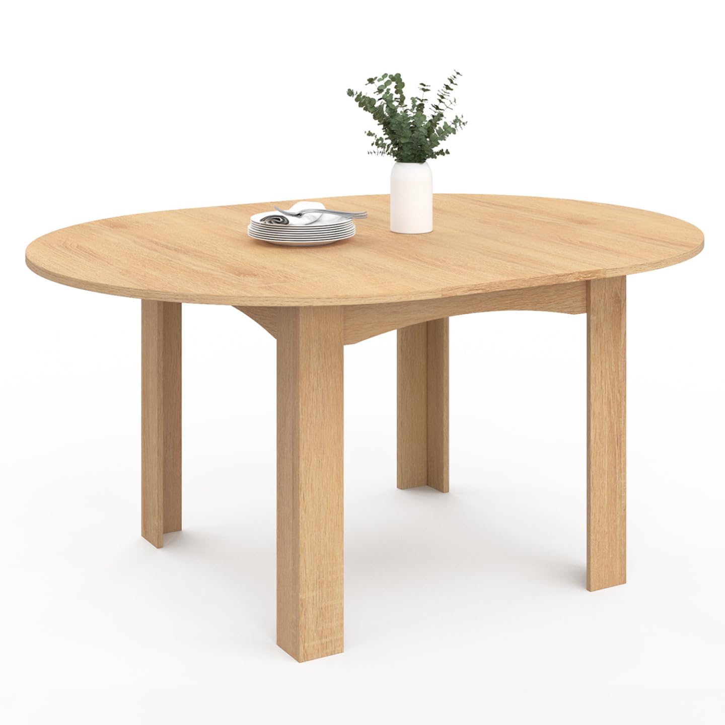 IDMarket - Table à Manger Extensible Ronde Dona 4-8 Personnes façon hêtre 110-150 cm