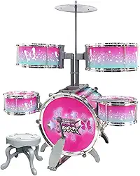 Bateria Infantil Rock Party Rosa 51cm, DM Toys