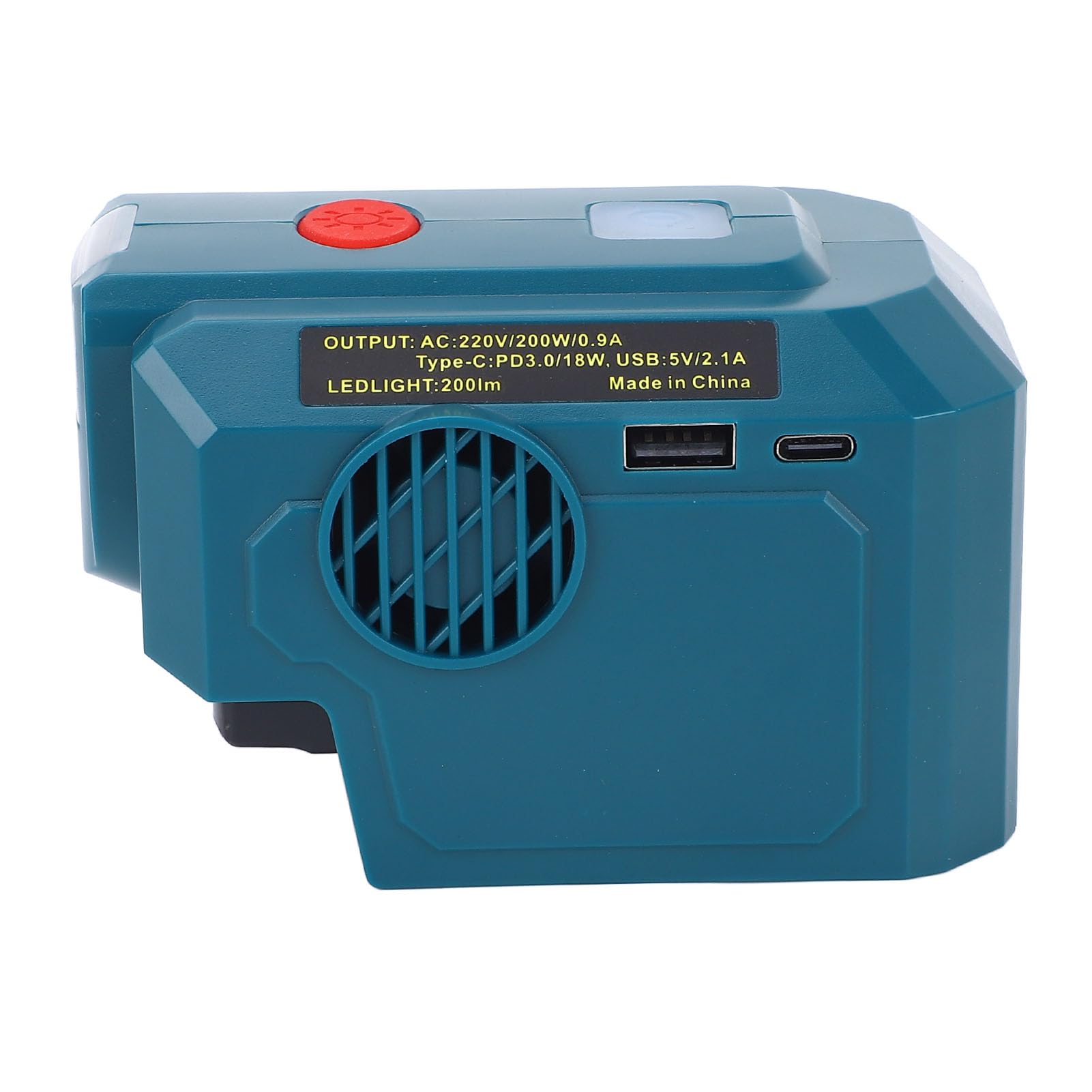 Fafeicy Convertitore di Potenza Portatile Ricaricabile, Inverter Alimentato a Batteria, Uscita CA da 200 W per Campeggio, Dotato di Porte USB, Luce LED, Compatibile con BL1830B BL1840B