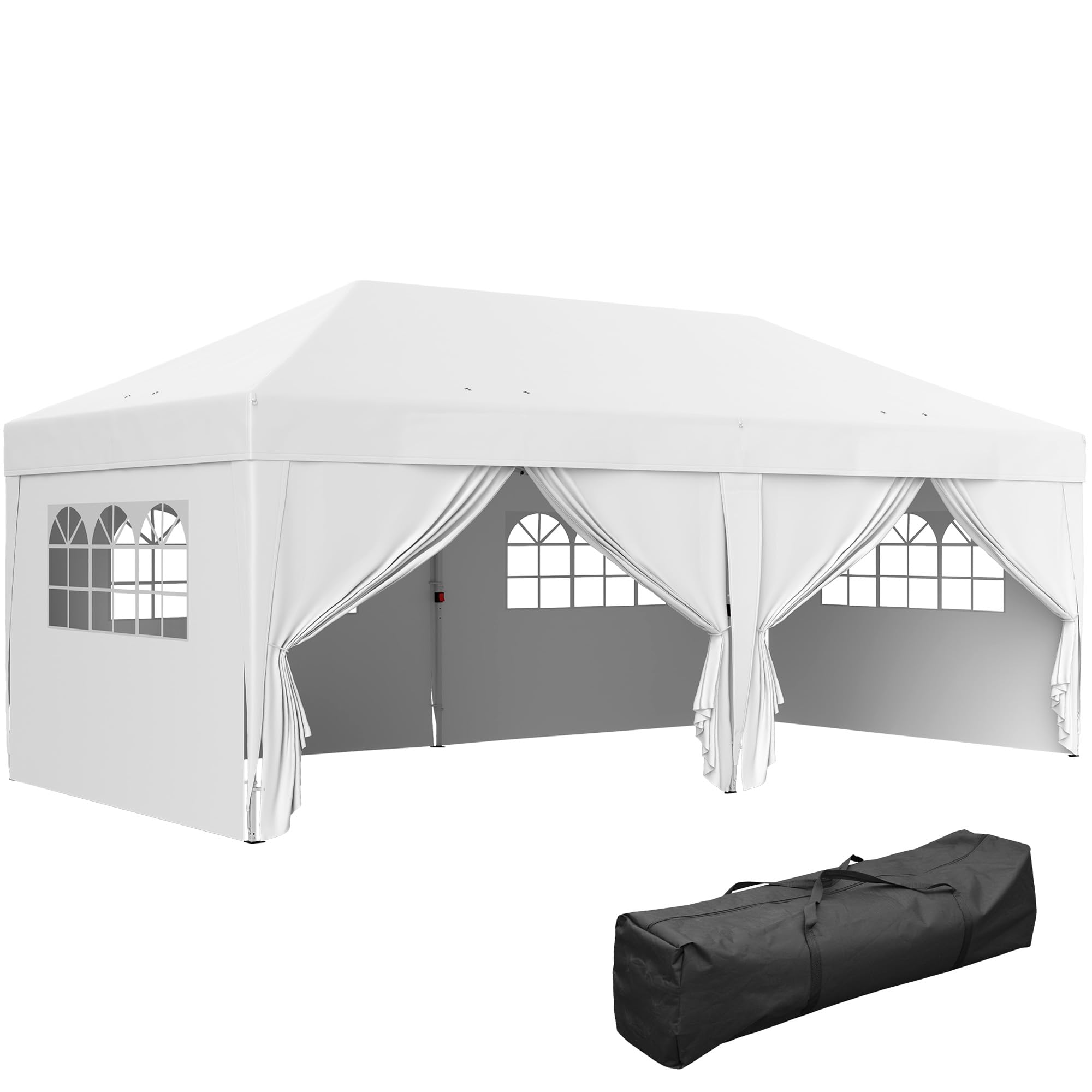 Outsunny Tonnelle de Jardin Exterieur tonnelle Pliante 3 x 6 m Pop-​up avec 6 parois latérales, Trous de Drainage, Sac de Transport Inclus, Barnum Pliant pour Camping Festival Mariage, Blanc