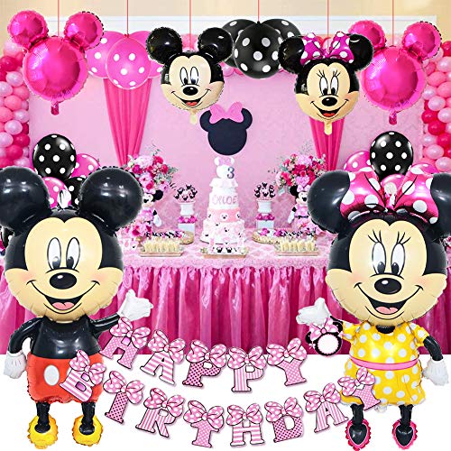 Bestzy Mickey Minnie feestdecoraties verjaardagsfeestset, Mickey ballonnen rood zwart ballonnen Mickey 1st verjaardag… - Image 5