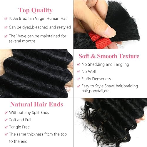 Miniatura 3 de Extensiones de cabello humano virgen brasileño 100 % sin procesar para trenzar, sin trama, 3.53 oz (1 paquete-2 paquetes), 100 % sin procesar,