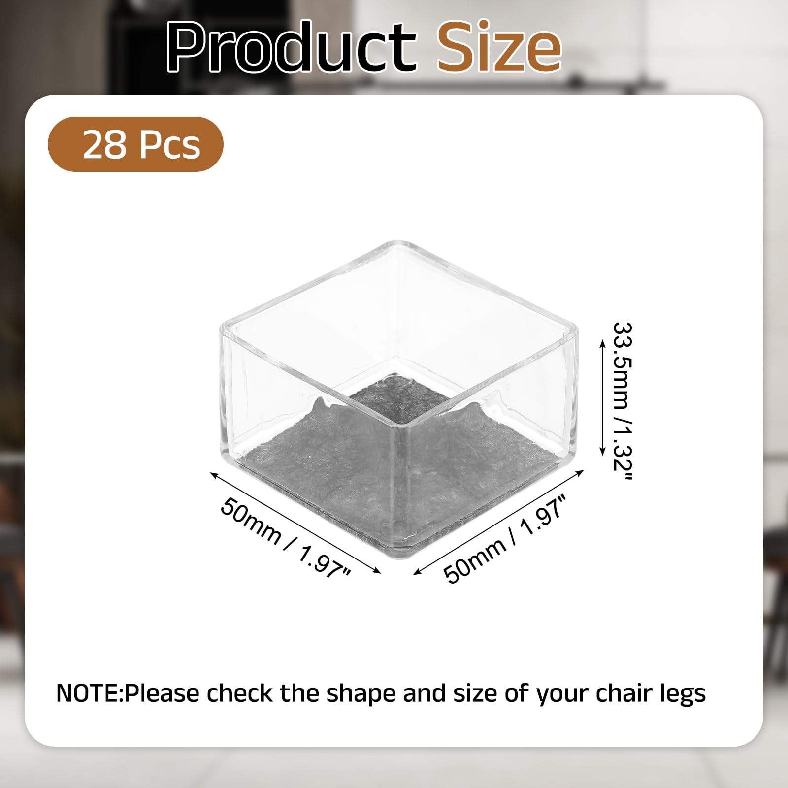 PATIKIL 28 protectores cuadrados para patas de silla, PVC de 1.97 pulgadas y fieltro, tapas para patas de sillas de muebles para suelos de madera dura, elásticas, reducen los arañazos, cubiertas de