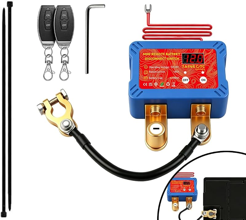 Chave Geral Automotiva Remota TAINECTC 12 V/24 V 140 A com Cabo e LED