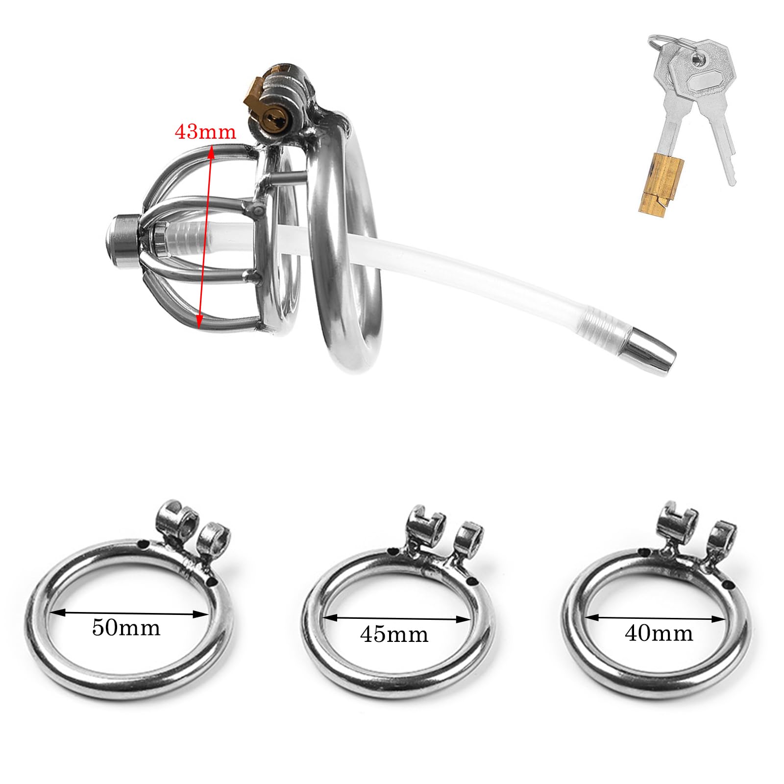 BDSMYOU Gabbia di Castità per Uomo,Gabbia per Pene in Acciaio Inossidabile con Dilatatore Uretrale e 3 Anelli per Testicoli,Chastity Cage in Metallo Cintura di Castità,Sex Toys Uomo (A)
