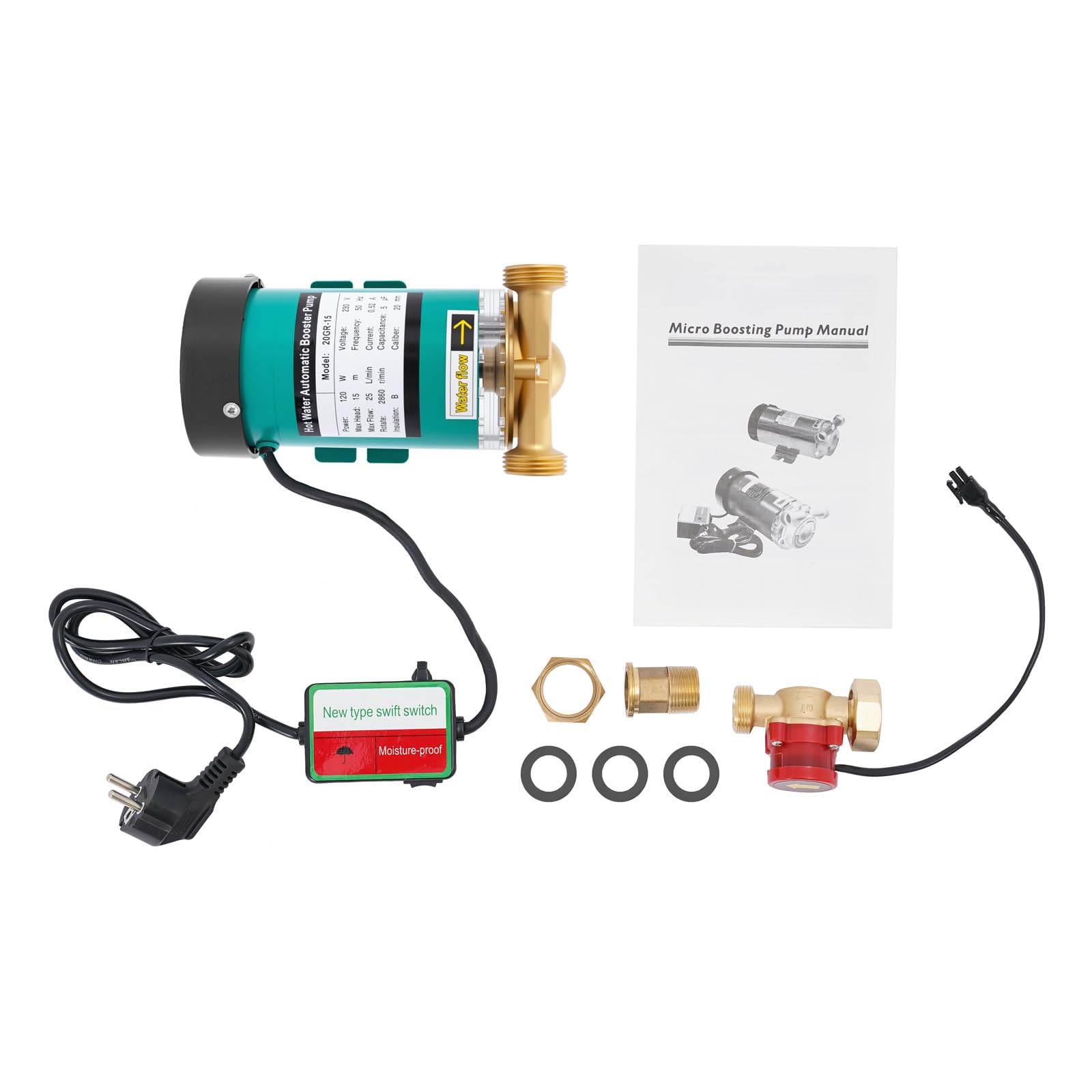Druckerhöhungspumpe 120W Selbstansaugende Hochdruckpumpe 25L/Min Zirkulationspumpe Warmwasser mit Wasserdurchflussschalter für Küche/Bad/Bewässerung Haushalt Booster Pumpe