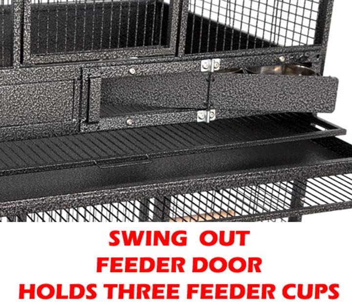 Swing out feeder door holding three feeder cups