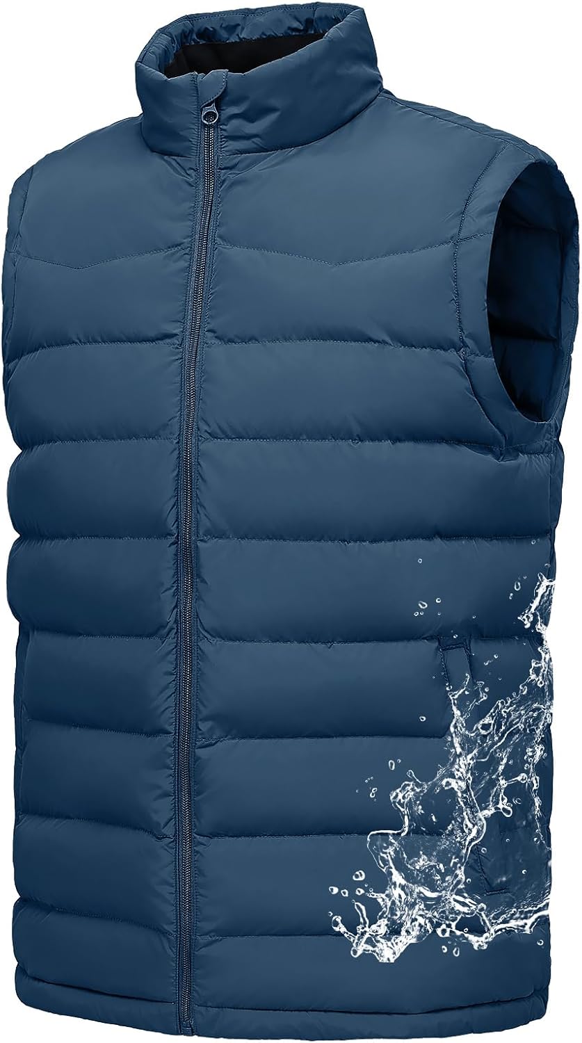 Rdruko Men's Winter Puffer Vest Insulated Quilted Water-Resistant Windproof Zipper Lightweight Sleeveless Work Fishing Hiking