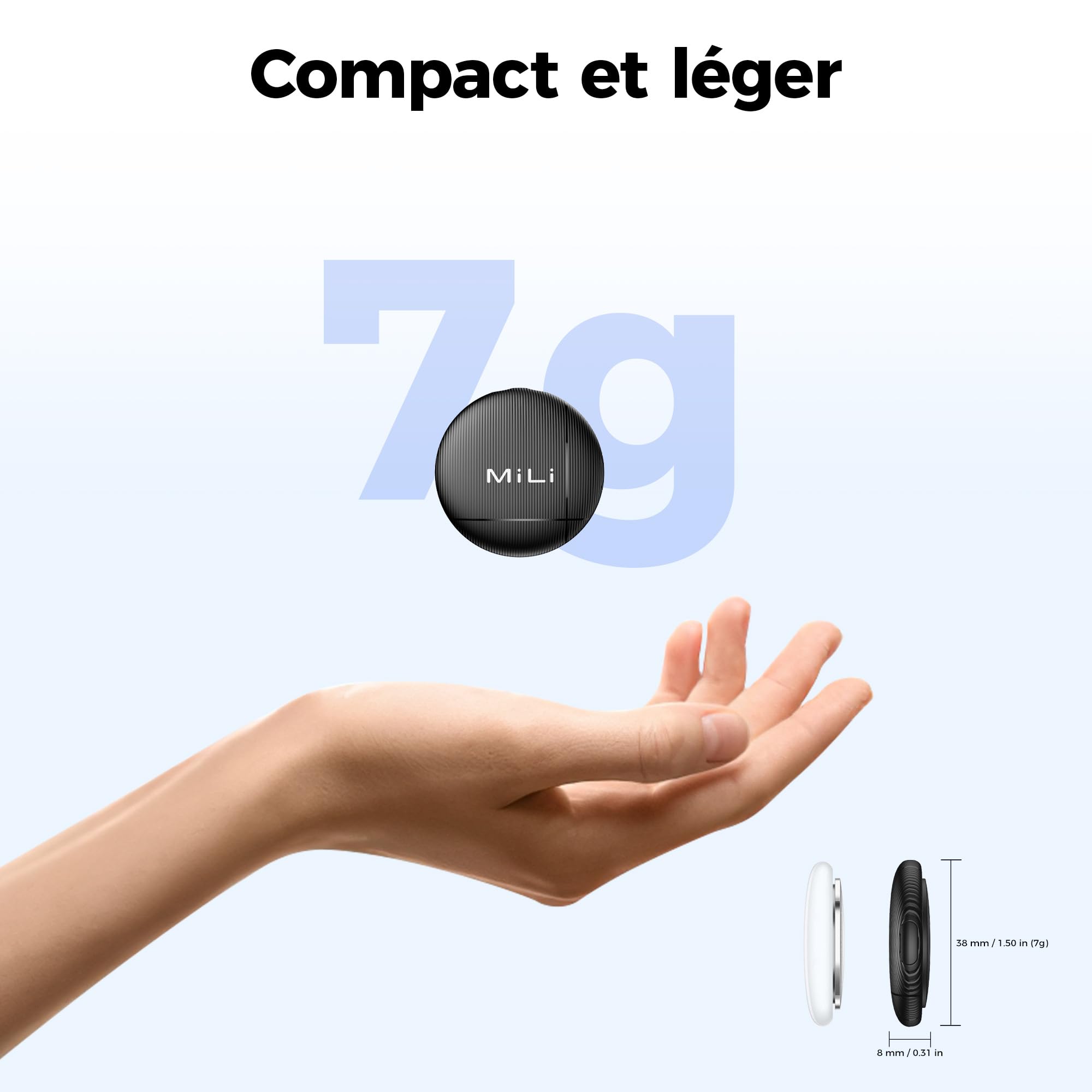 MiLi LiTag Duo Tracker Intelligent Lot de 4 pour iOS et Android, Localisateur de Clés Compatible avec Apple Localiser ou Android Localiser, Pile CR2032, pour Clés, Portefeuille et Bagages, Noir