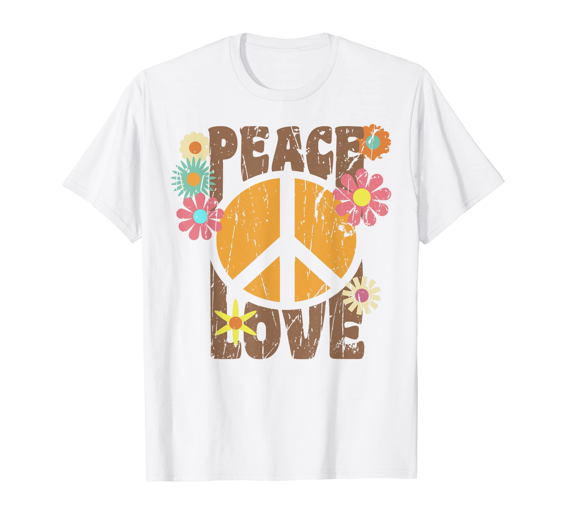 Peace Love And Flowers Peace Sign Retro 60s 70s Hippie Hippy T-ShirtOEKO-TEX STANDARD 100