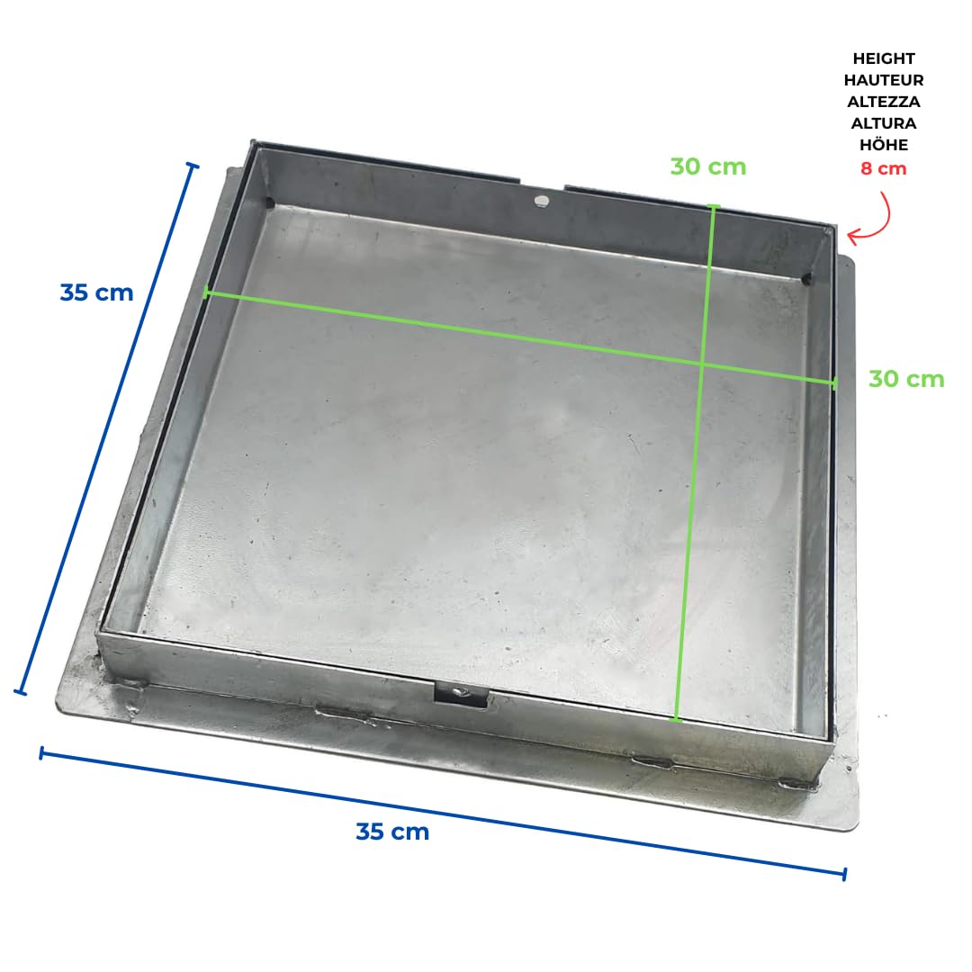 EINSIDE Sigillo zincato pesante porta pavimenti, Chiusino zincato botola a scomparsa altezza 8 cm, 30 x 30 cm