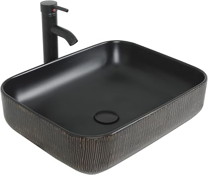YOURLITE Bathroom Vessel Sink, Ceramic Vessel Sink for Bathroom, Rectangular Ceramic Basin with Faucet,19.68 * 15.35", Black
