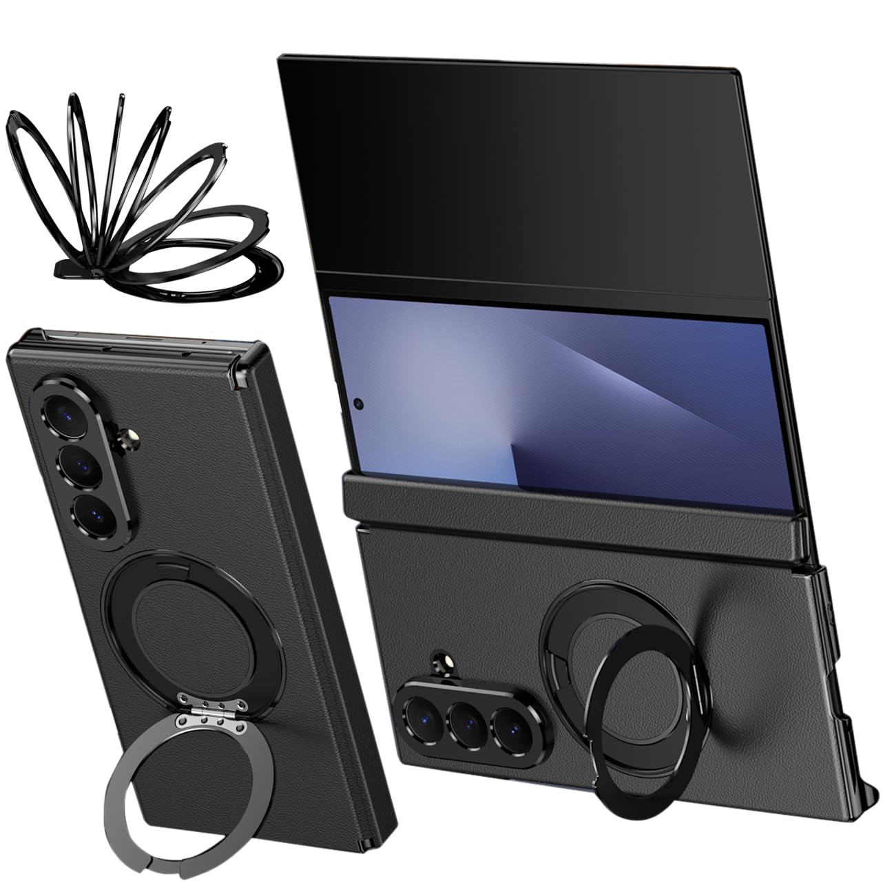 Coque pour Samsung Galaxy Z Trifold, Compatible avec Magnetic Ring, Support Pliable en métal, Étui de Protection pour charnière pour Samsung Z Trifold-Noir