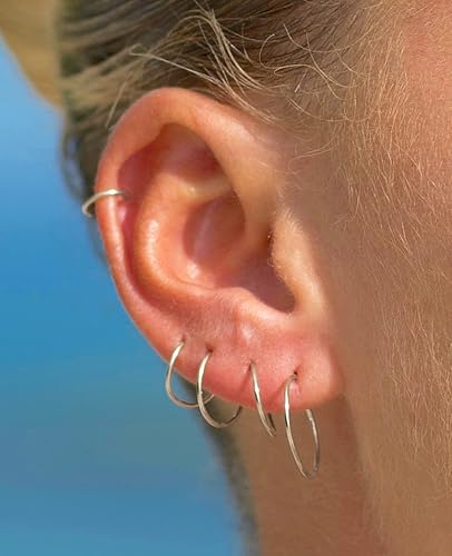 Miniatura 6 de Solid Sterling Silver Sleeper Hoop Earrings  Sleeper Earrings Sterling Silver Sterling Silver Endless Hoop Earrings for Women 925 Sterling Silver