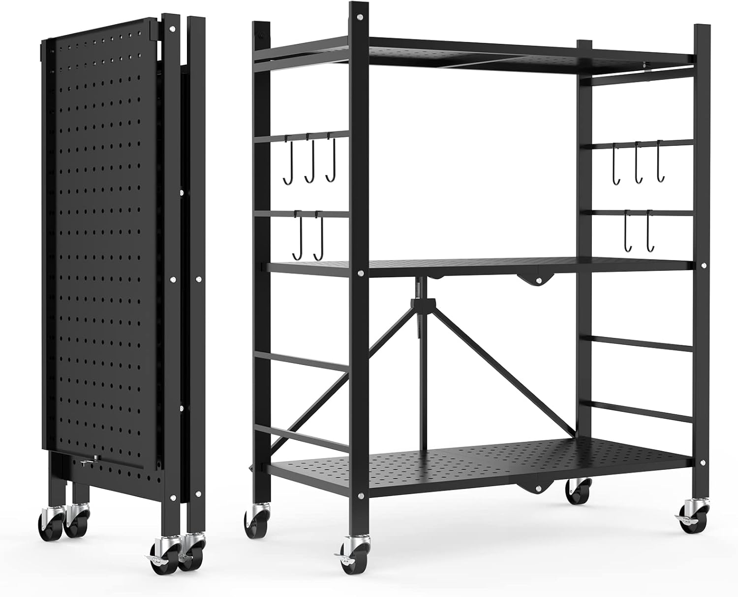 Himix Storage Shelves with Hooks, No Assembly Metal Folding