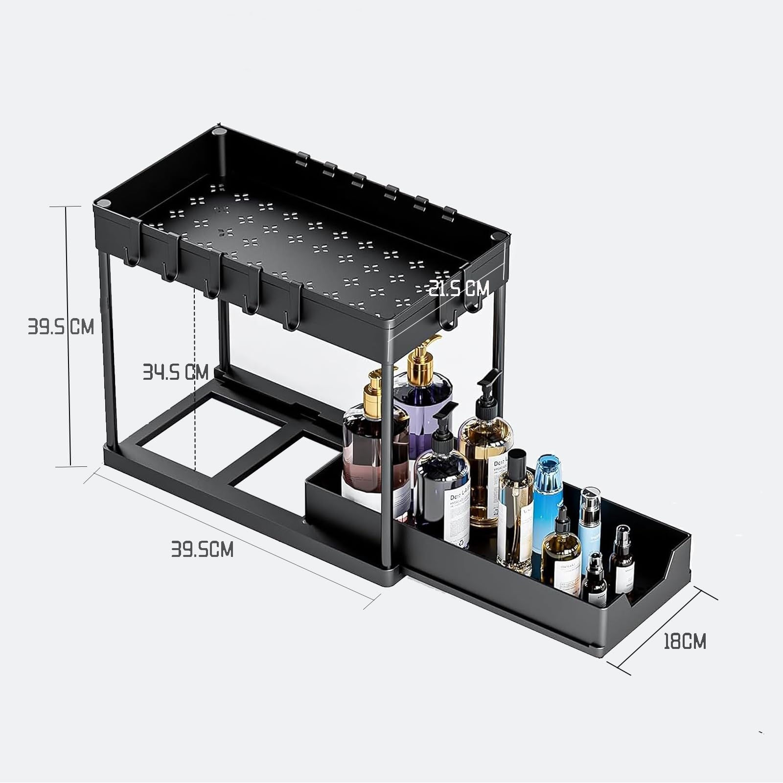 Meltrck Organizer Sottolavello Cucina a 2 Livelli, Organizer Sottolavello Portaoggetti Ripiano Multiuso sotto Lavello per Cucina Bagno,Nero