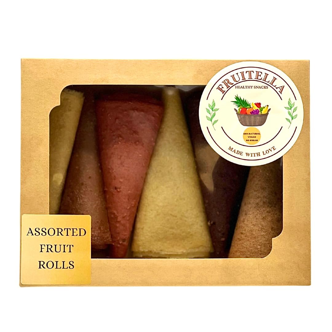 Assorted Fruit Rolls By Fruitella (Mixed Fruit Rolls) 100% Vegan All Natural Dehydrated Healthy Fruit Roll Snacks No Added Sugar | 4.9 OZ