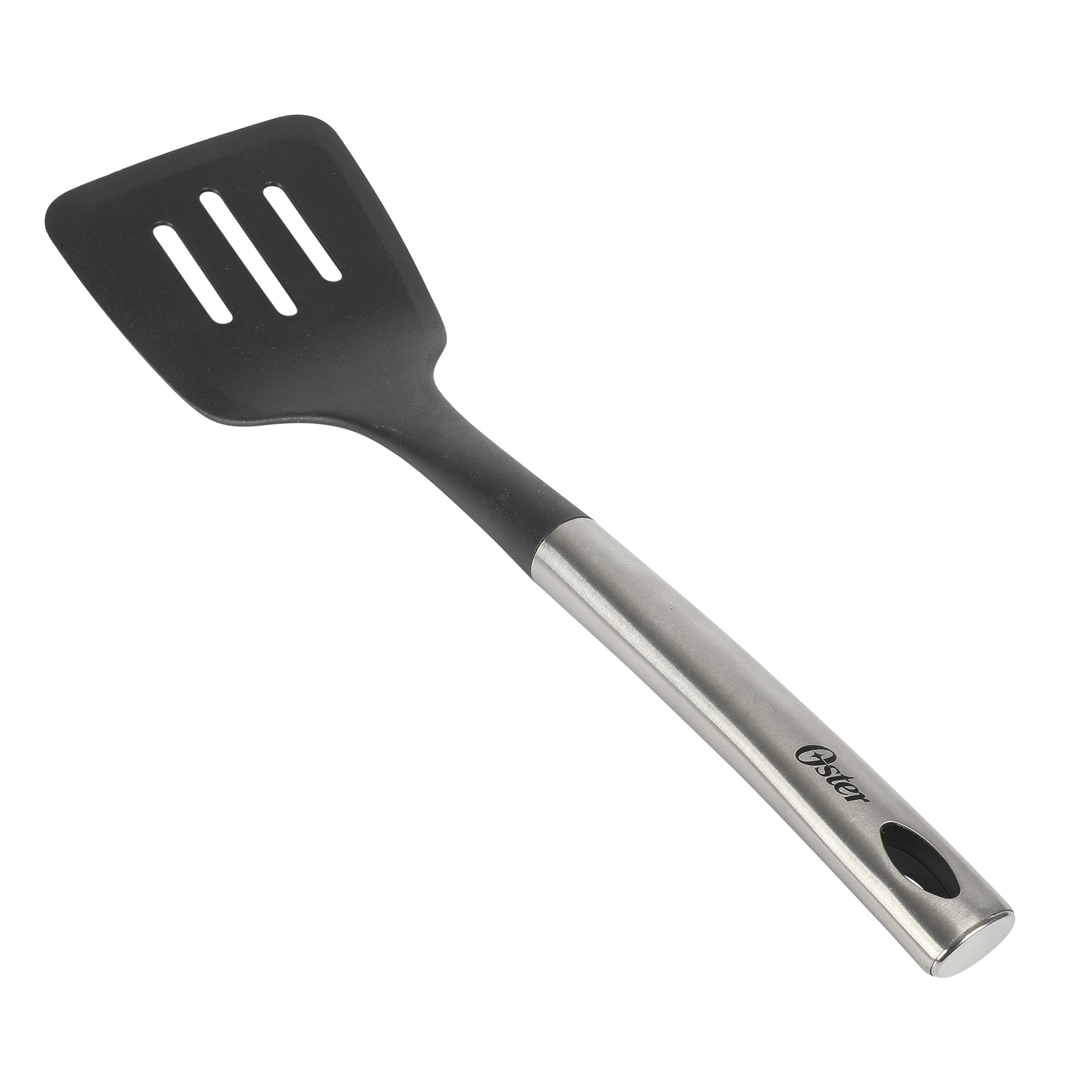 Oster Baldwyn 13" Slotted Nylon Turner Spatula - Black w/Stainless Steel Handle
