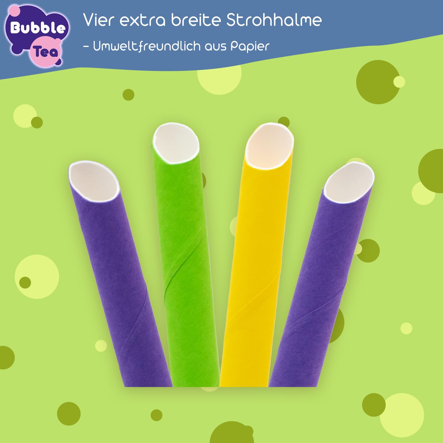 Bubble Tea DIY Set mit Green Apple Popping Boba - Für 4 Getränke - 14-teiliges Boba Tee Starter Kit - 3 Teesorten (Milchtee, Grüner Tee, Zitronen-Eistee), Fruchtperlen, Strohhalme, mit Anleitung