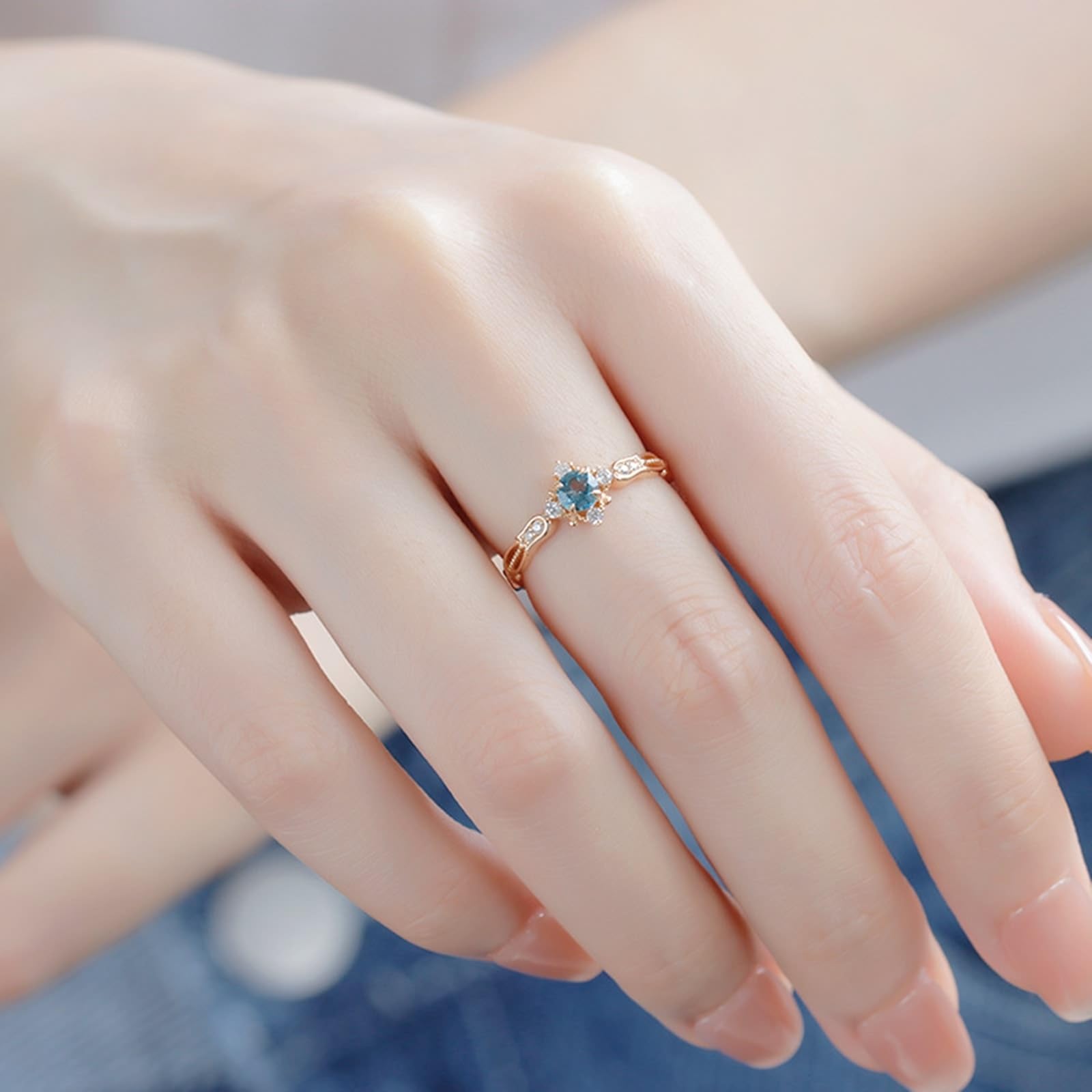 Anillo de boda de oro amarillo de 9 K/14 K/18 K con topacio azul, anillos retro para parejas