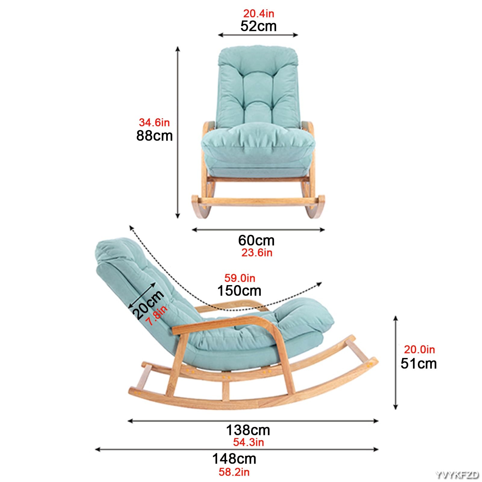 YVYKFZD Silla Mecedora, Sillón Reclinable Tapizada Relax, Mecedora de Madera Maciza con Respaldo Alto, for Sala de Estar/Dormitorio, Capacidad de Carga 150 kg(Giallo)