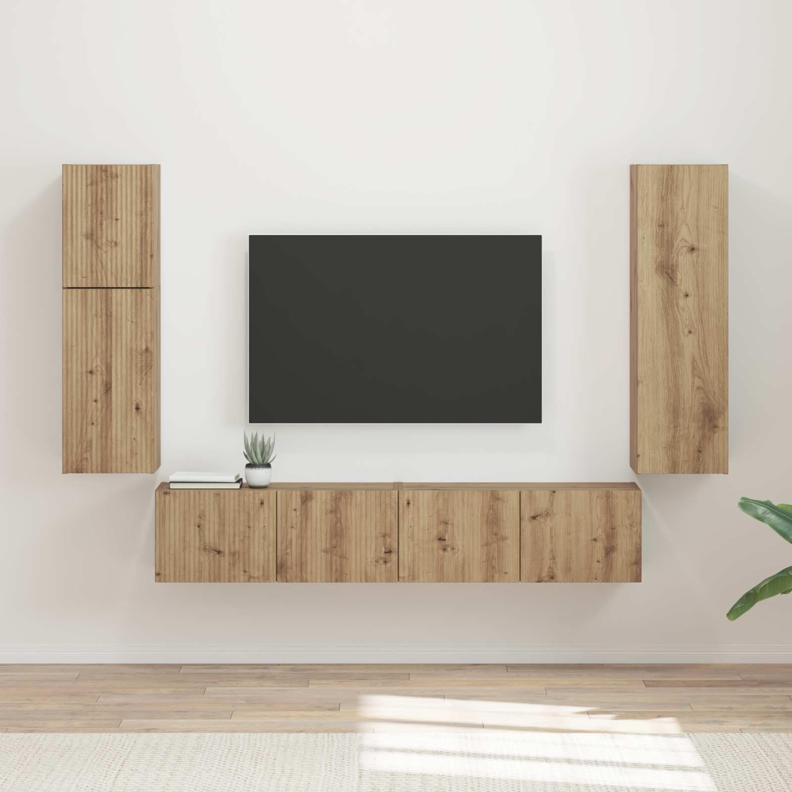 Set di 4 mobili per TV da parete, in rovere Artisan, dimensioni su misura: 30-78,5 cm, ideali per conservare i media organizzati