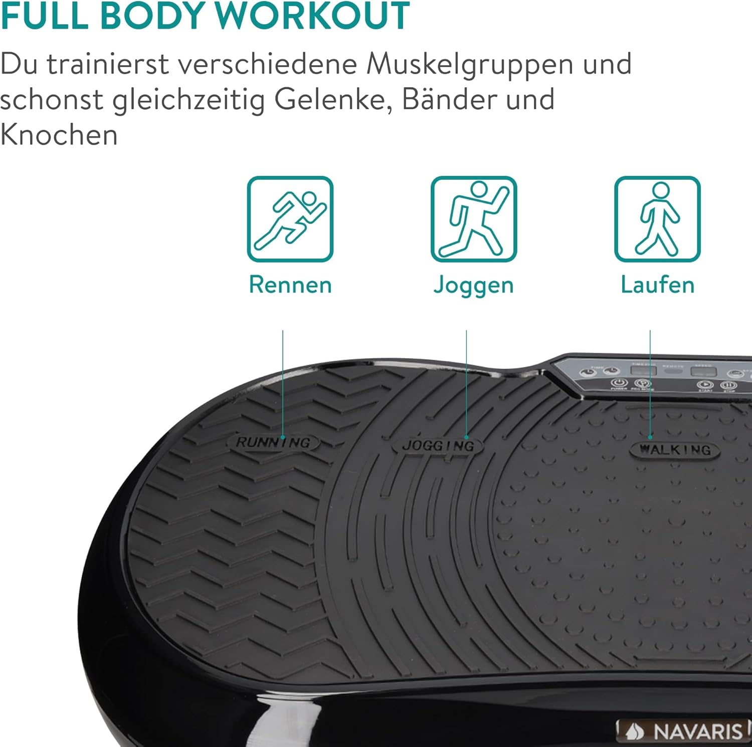 Navaris Vibrationsplatte Ganzkörper Sportgerät - Rüttelplatte Sport für Zuhause - Vibration Shaper Platte Fitness Training Bauch Beine Po - Sport Gerät mit Bändern